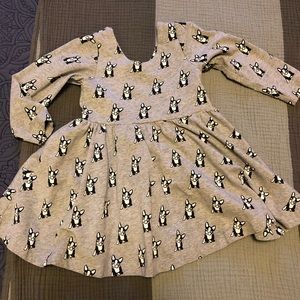 Monica + Andy long-sleeve Let’s Dance dress on Top Dog print